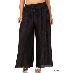 NWOT Zenana Black Woven Pleated Wide Leg Pants with Lining Sizes 1X-3X